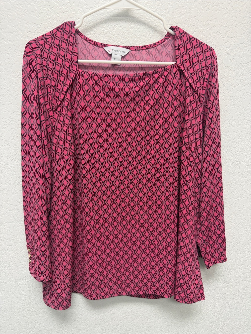 Liz Claiborne Pink and Black Geometric Long-Sleeve Blouse